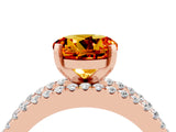 Rose gold Round Cut Citrine Solitaire Ring with Pavé and Channel Set Band_4