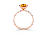 Rose gold Round Cut Citrine Solitaire Ring with Pave Band and Four Prong Setting_27