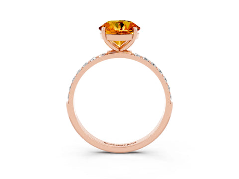 Rose gold Round Cut Citrine Solitaire Ring with Pave Band and Four Prong Setting_27