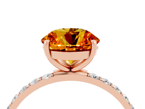 Rose gold Round Cut Citrine Solitaire Ring with Pave Band and Four Prong Setting_28