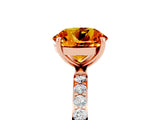 Rose gold Round Cut Citrine Solitaire Ring with Pave Band and Four Prong Setting_29