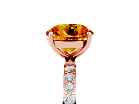 Rose gold Round Cut Citrine Solitaire Ring with Pave Band and Four Prong Setting_29