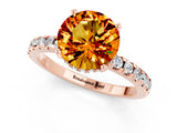 Rose gold Round Cut Citrine Solitaire Ring with Round  Pavé Band and Four-Prong Setting_37