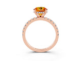 Rose gold Round Cut Citrine Solitaire Ring with Round  Pavé Band and Four-Prong Setting_39
