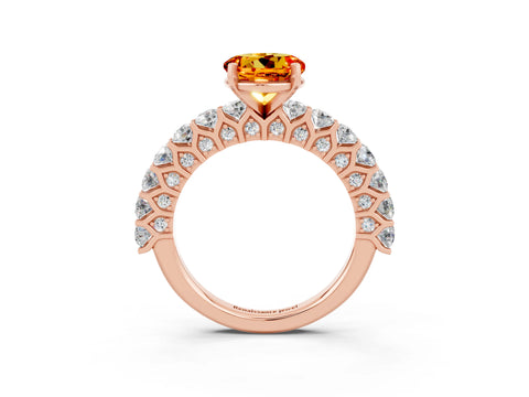 Rose gold Round Cut Citrine Solitaire Ring with Shared Prong Pavé Band and Four-Prong Setting_3