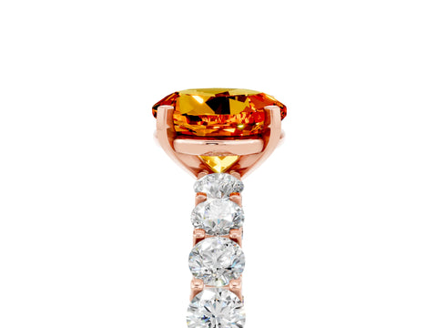 Rose gold Round Cut Citrine Solitaire Ring with Shared Prong Pavé Band and Four-Prong Setting_5