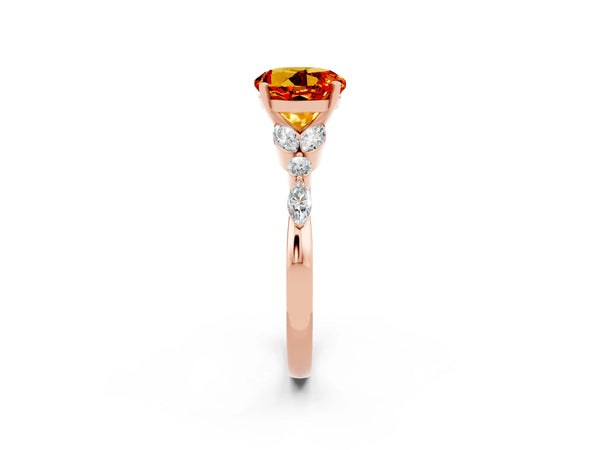 Rose gold Round Cut Citrine Solitaire Ring with Side Stones and Four-Prong Setting