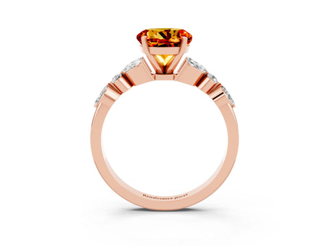 Rose gold Round Cut Citrine Solitaire Ring with Side Stones and Four-Prong Setting_15