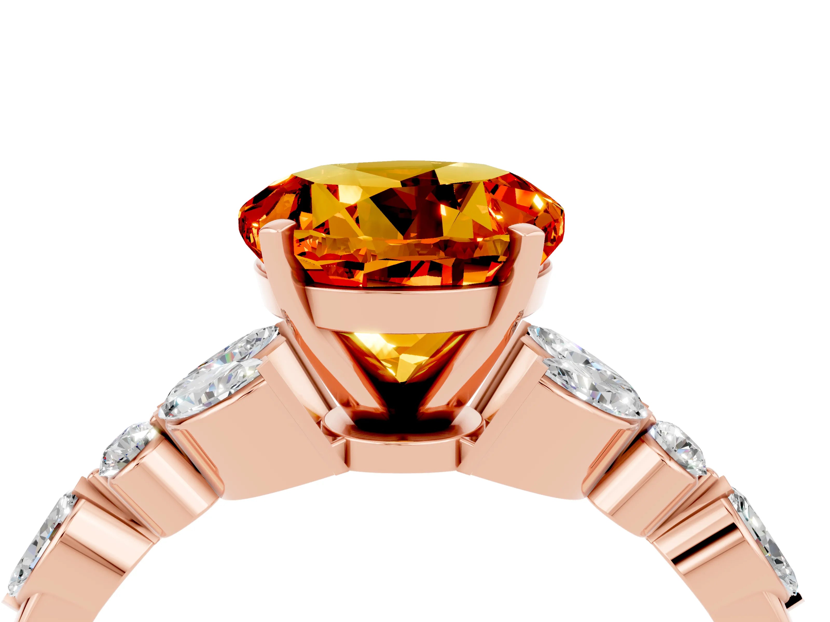 Rose gold Round Cut Citrine Solitaire Ring with Side Stones and Four-Prong Setting_16
