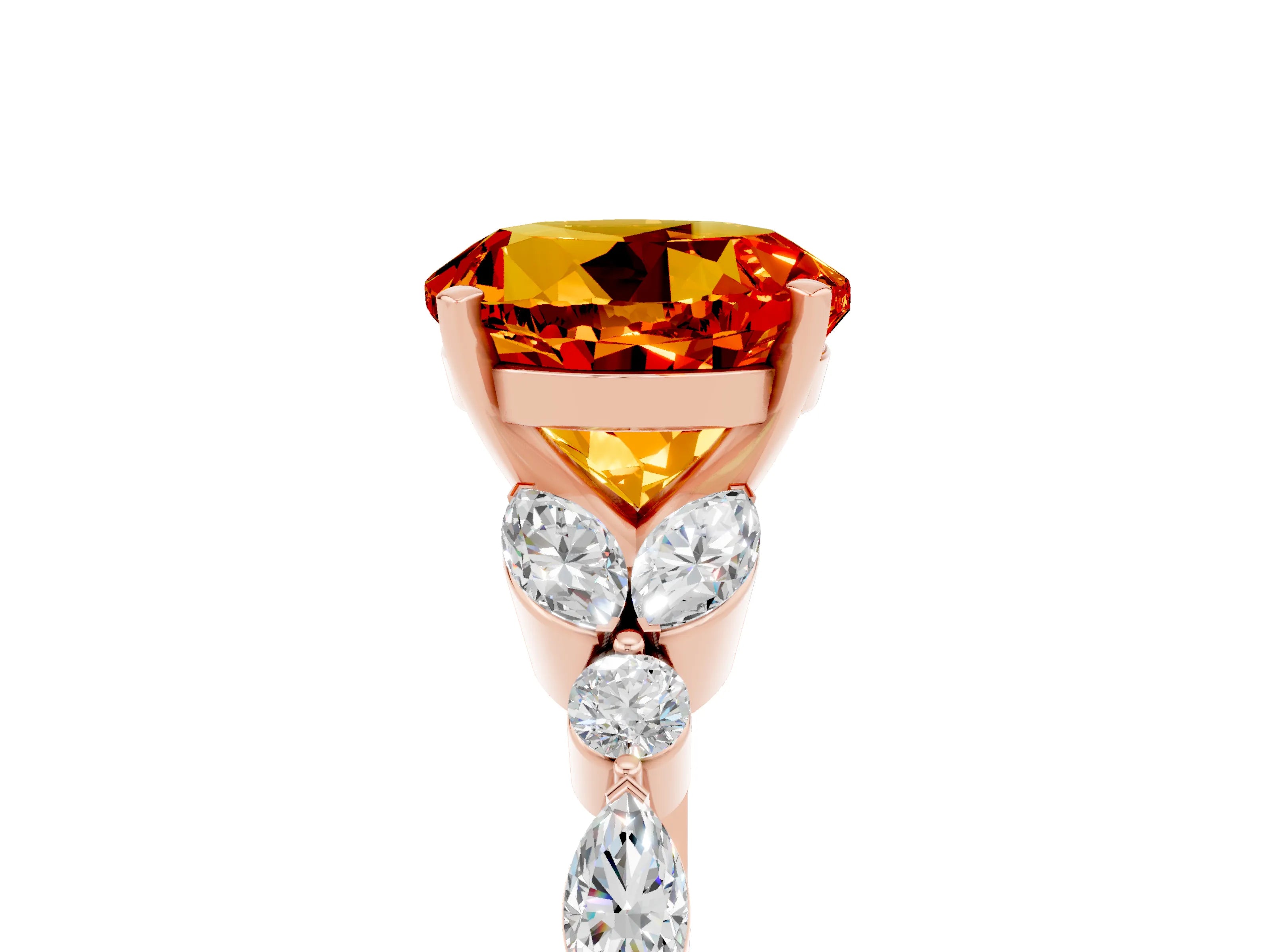 Rose gold Round Cut Citrine Solitaire Ring with Side Stones and Four-Prong Setting_17