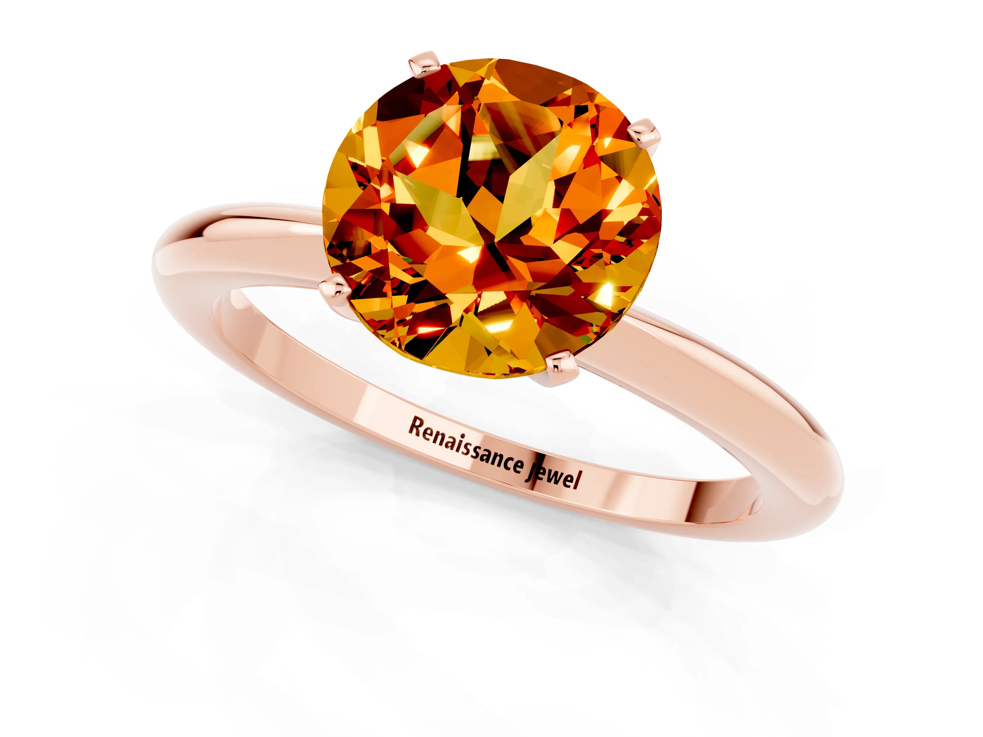 Rose gold Round Cut Citrine Solitaire Ring with Six-Prong Setting and Classic Band_1