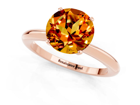 Rose gold Round Cut Citrine Solitaire Ring with Six-Prong Setting and Classic Band_1