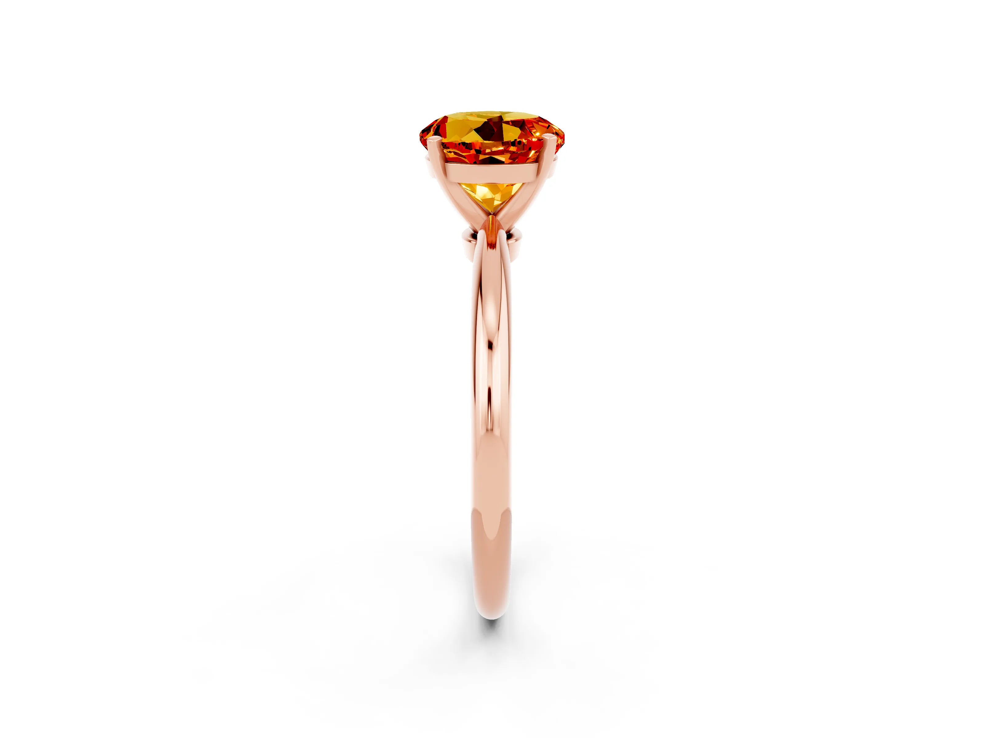 Rose gold Round Cut Citrine Solitaire Ring with Six-Prong Setting and Classic Band_2