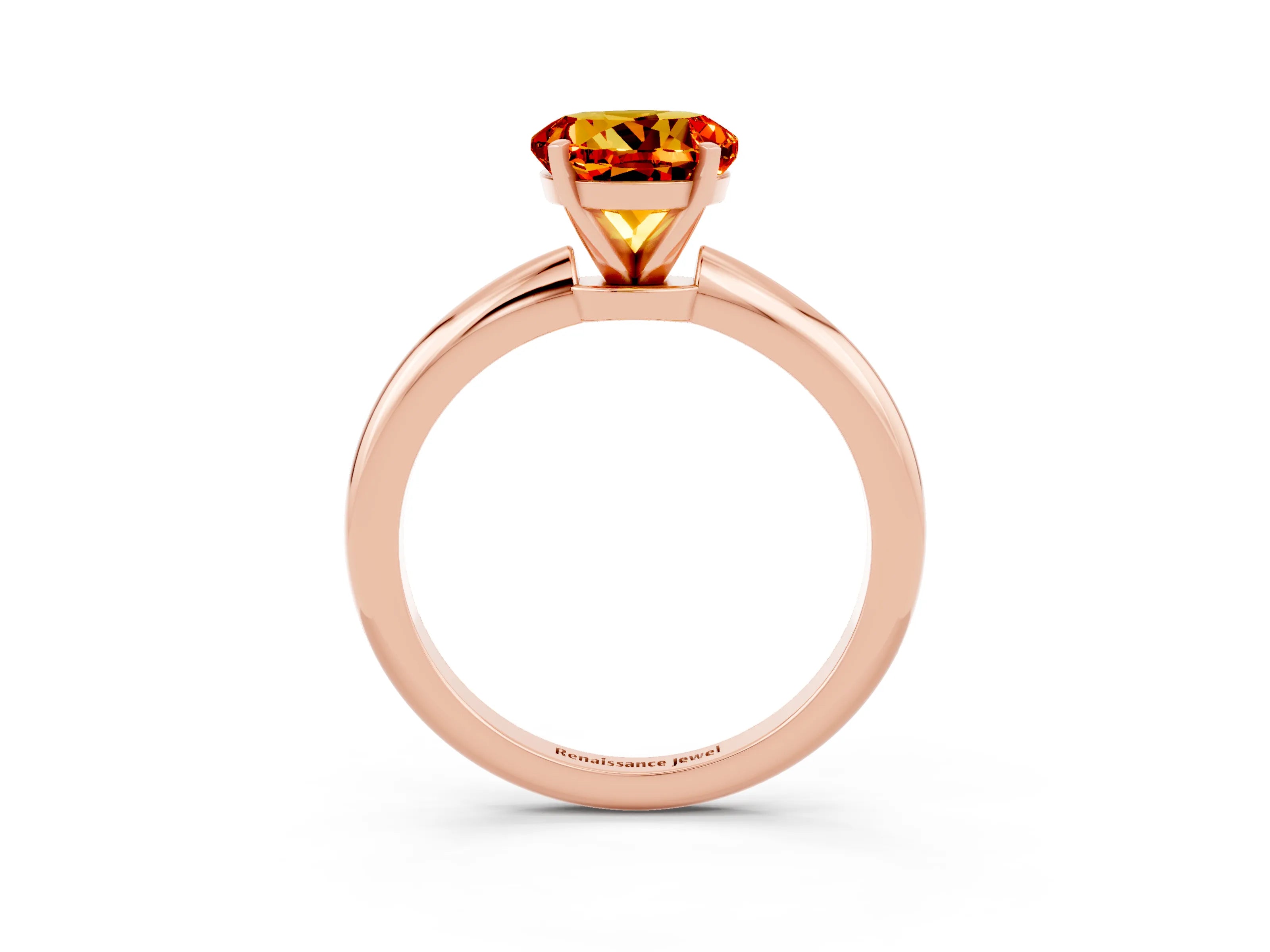 Rose gold Round Cut Citrine Solitaire Ring with Six-Prong Setting and Classic Band_3
