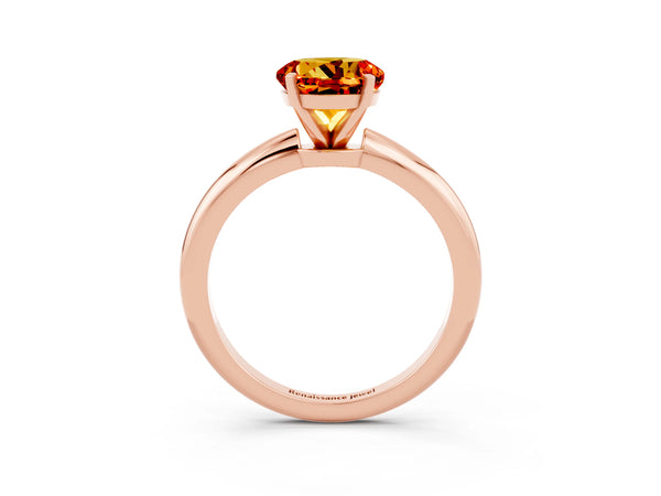 Rose gold Round Cut Citrine Solitaire Ring with Six-Prong Setting and Classic Band