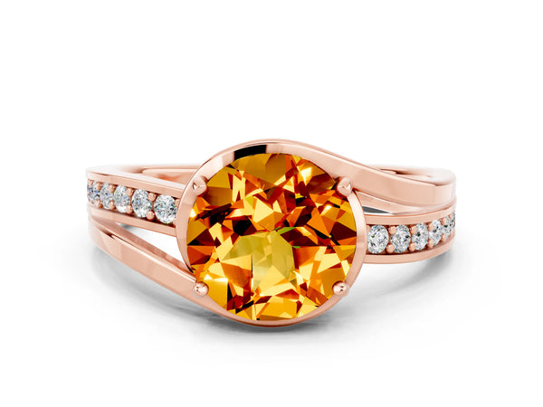 Rose gold Round Cut Citrine Solitaire Ring with Split Shank and Prong Setting