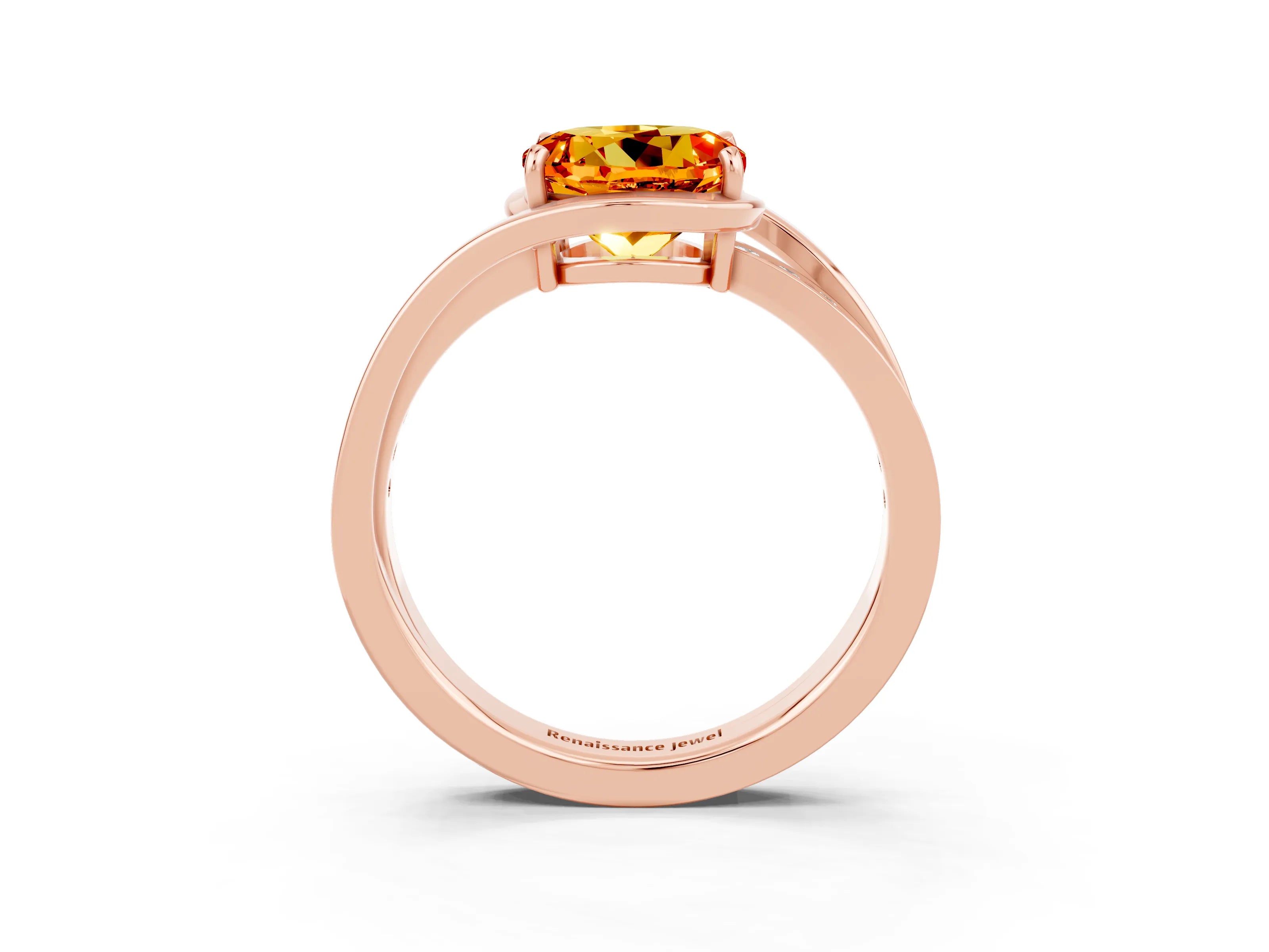 Rose gold Round Cut Citrine Solitaire Ring with Split Shank and Prong Setting_3