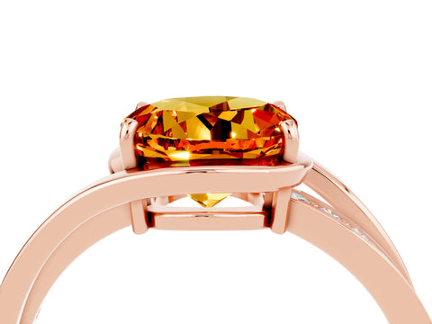 Rose gold Round Cut Citrine Solitaire Ring with Split Shank and Prong Setting_4