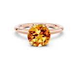 Rose gold Round Cut Citrine Solitaire Ring with Thin Band and Four-Prong Setting_12