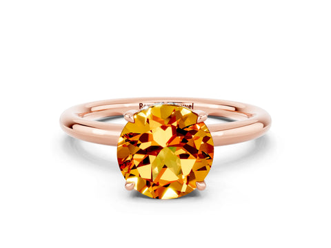 Rose gold Round Cut Citrine Solitaire Ring with Thin Band and Four-Prong Setting_12