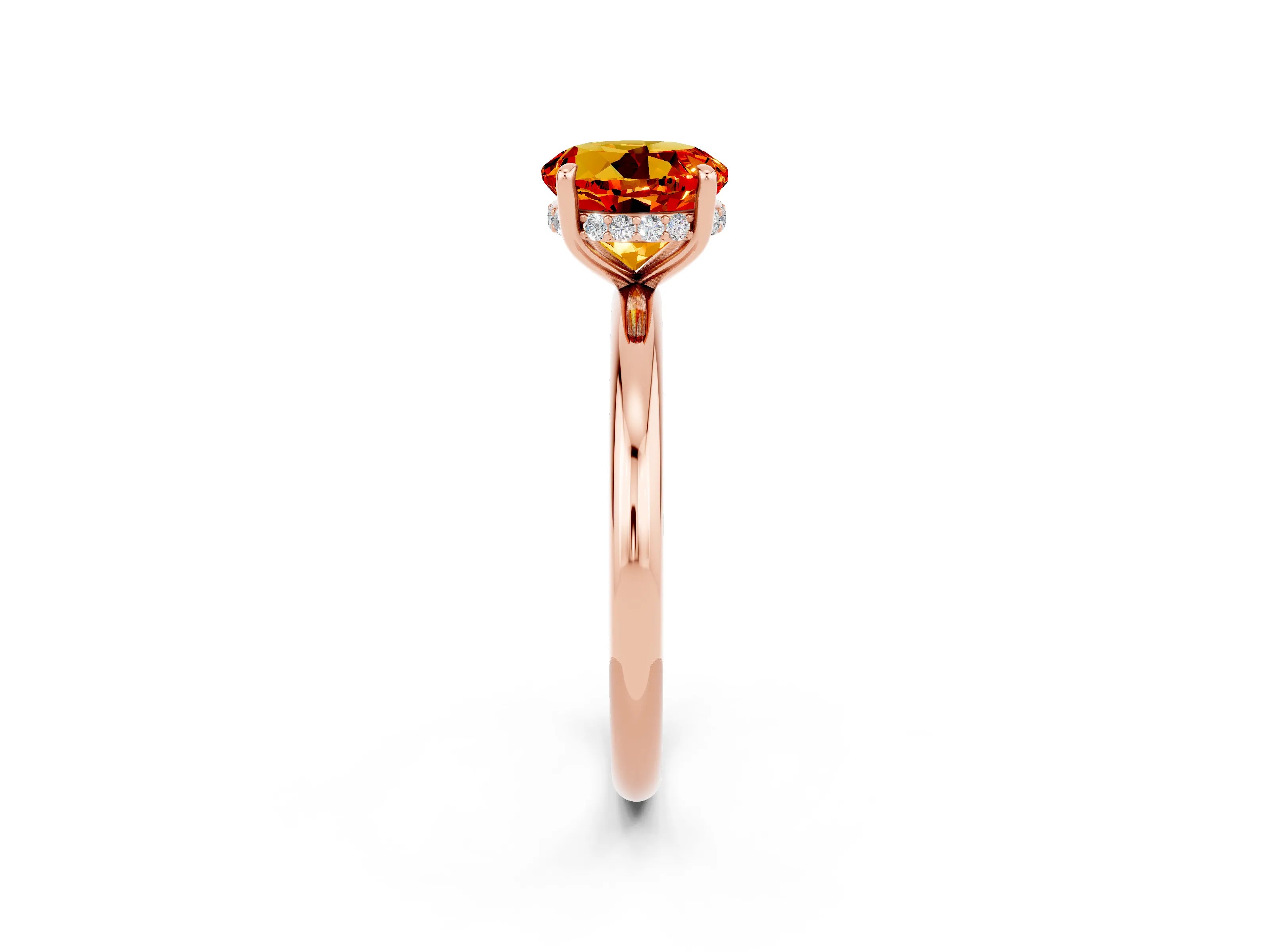 Rose gold Round Cut Citrine Solitaire Ring with Thin Band and Four-Prong Setting_14