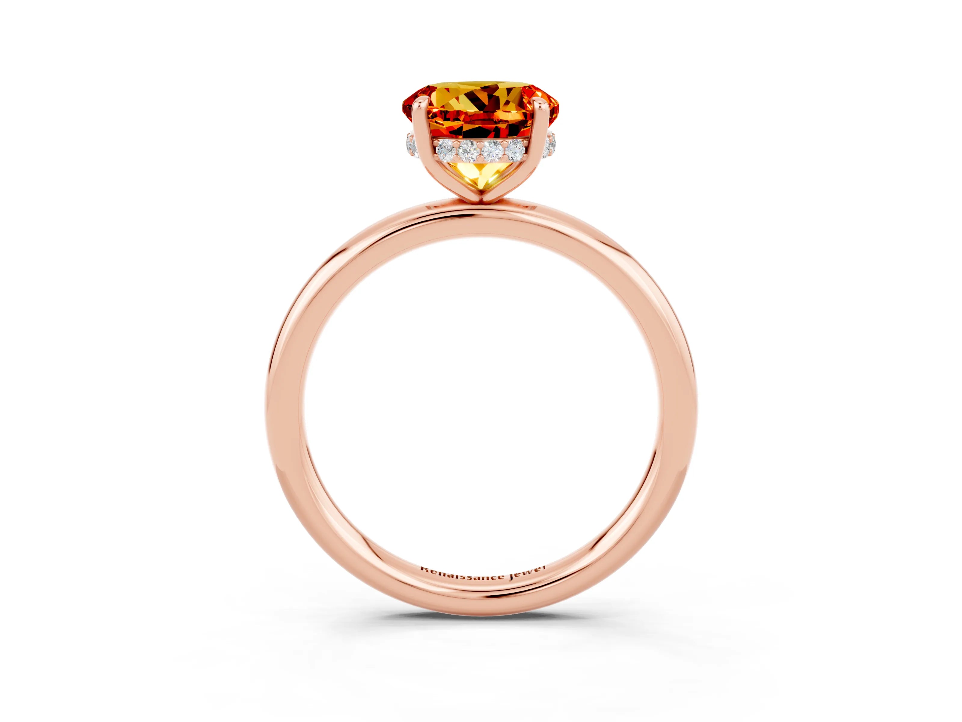 Rose gold Round Cut Citrine Solitaire Ring with Thin Band and Four-Prong Setting_15