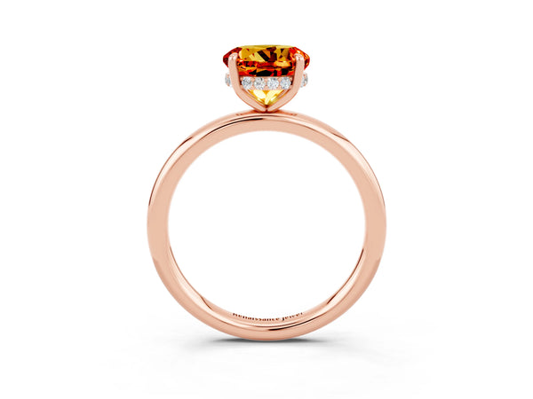 Rose gold Round Cut Citrine Solitaire Ring with Thin Band and Four-Prong Setting