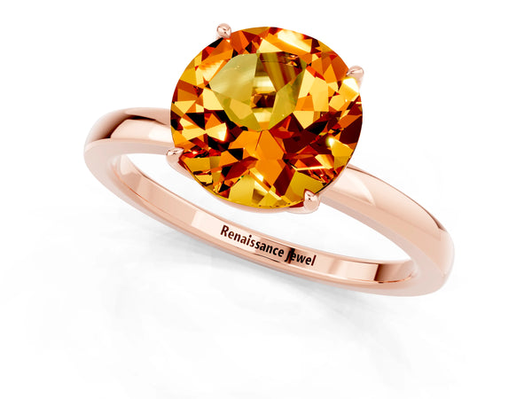 Rose gold Round Cut Citrine Solitaire Ring with Thin Band and Prong Setting