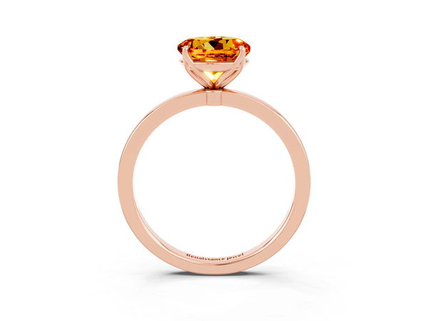 Rose gold Round Cut Citrine Solitaire Ring with Thin Band and Prong Setting