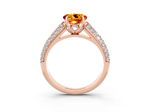 Rose gold Round Cut Citrine Solitaire Ring with Three-Row Pavé Band and Four-Prong Setting_15