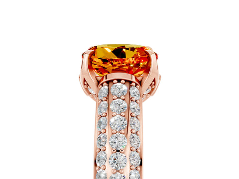 Rose gold Round Cut Citrine Solitaire Ring with Three-Row Pavé Band and Four-Prong Setting_17