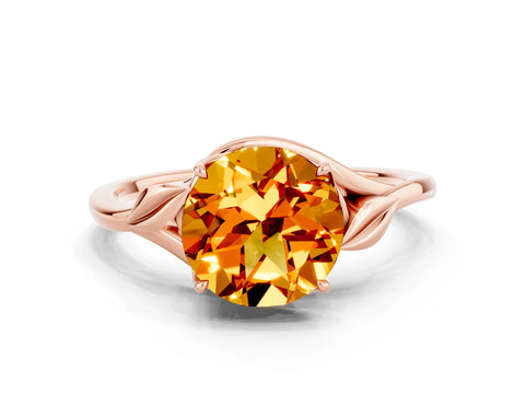Rose gold Round Cut Citrine Solitaire Ring with Twist Band and Four-Prong Setting_24