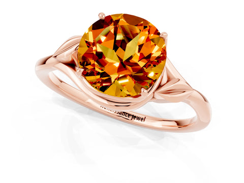 Rose gold Round Cut Citrine Solitaire Ring with Twist Band and Four-Prong Setting_25