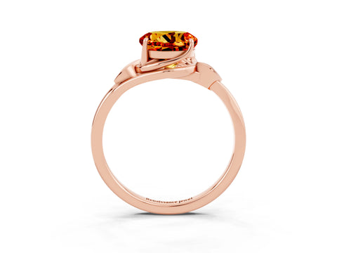 Rose gold Round Cut Citrine Solitaire Ring with Twist Band and Four-Prong Setting_27