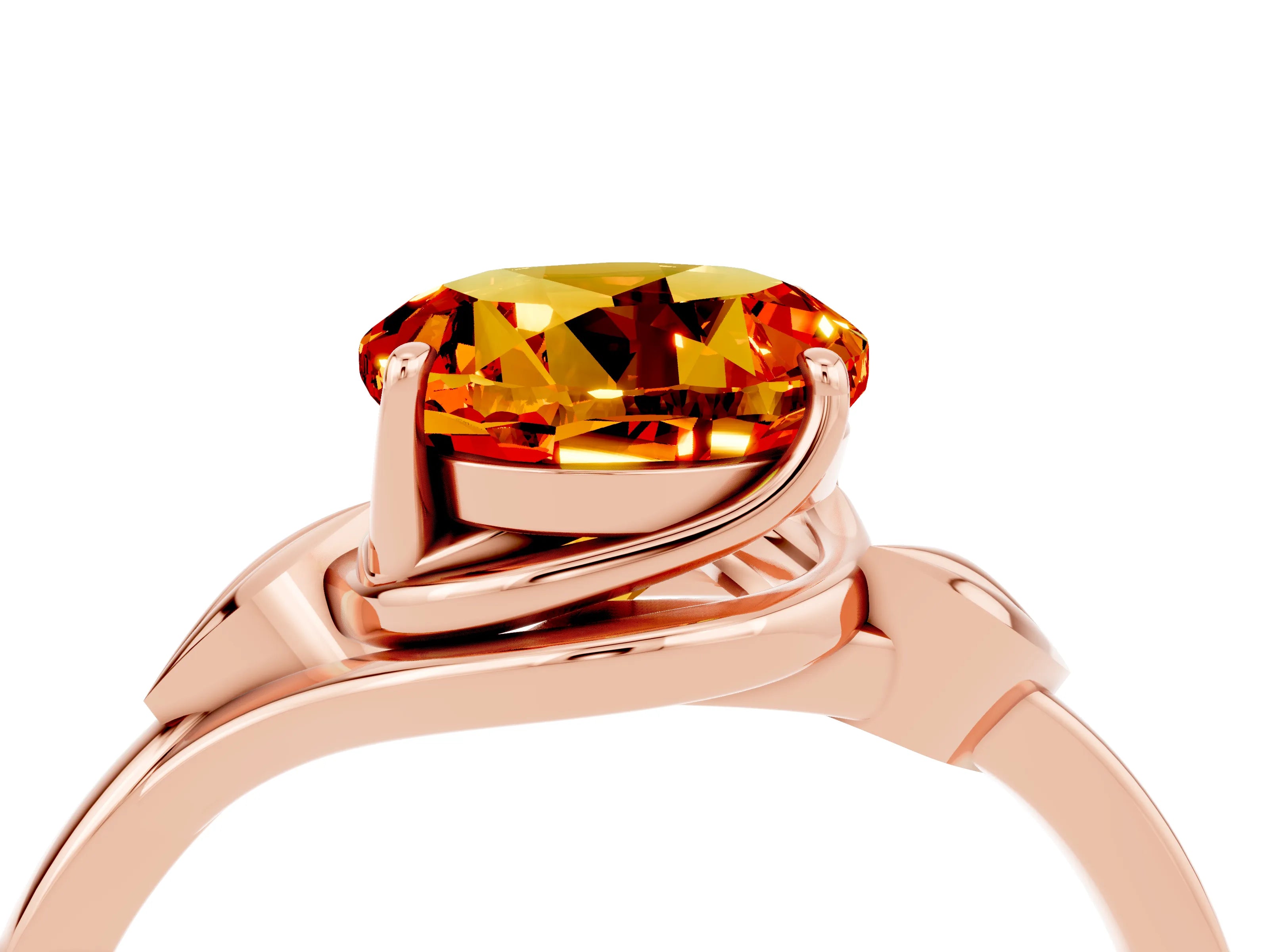 Rose gold Round Cut Citrine Solitaire Ring with Twist Band and Four-Prong Setting_28