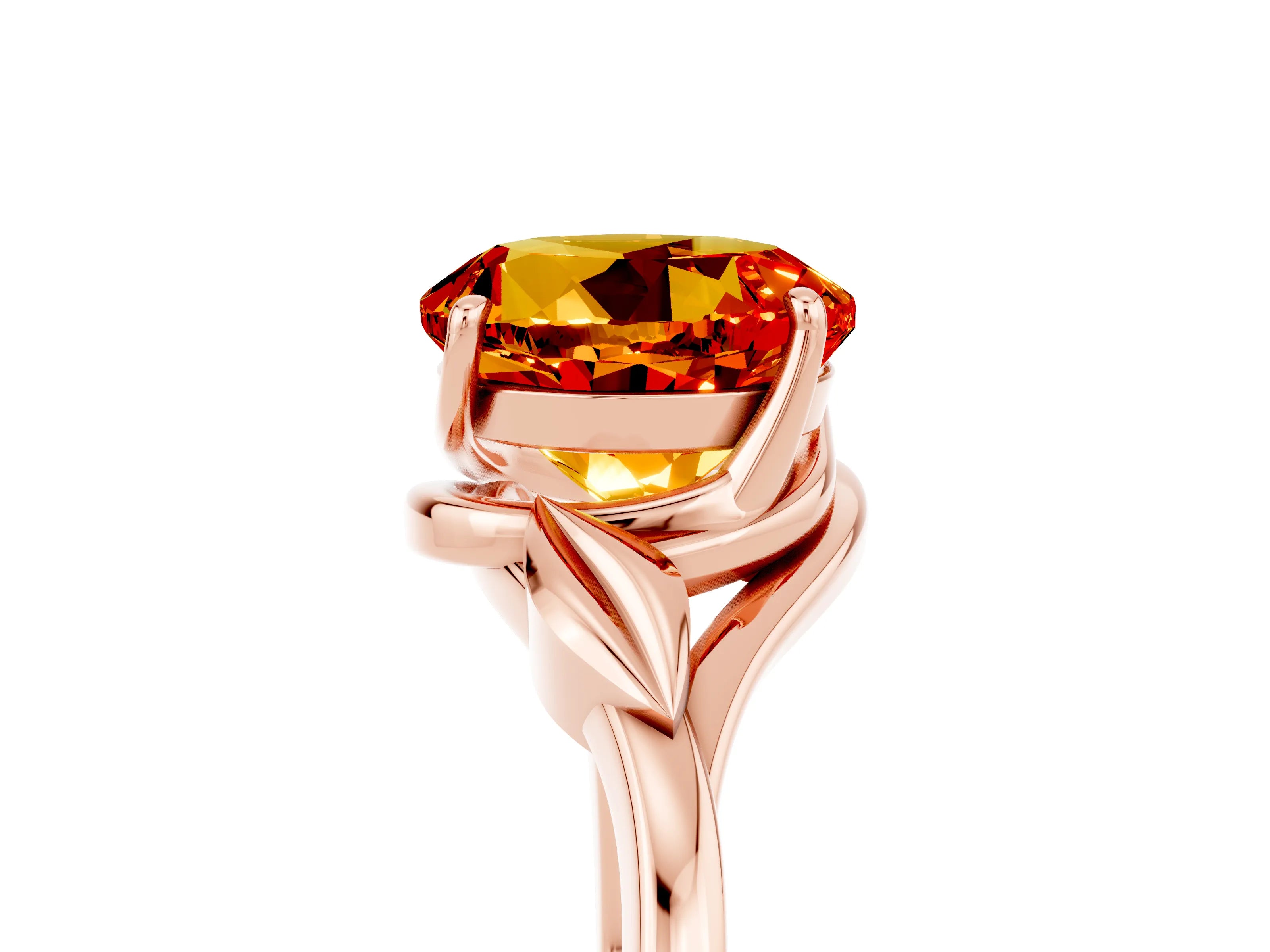 Rose gold Round Cut Citrine Solitaire Ring with Twist Band and Four-Prong Setting_29