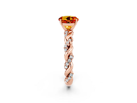 Rose gold Round Cut Citrine Solitaire Ring with Twisted Band and Pavé Accents_2