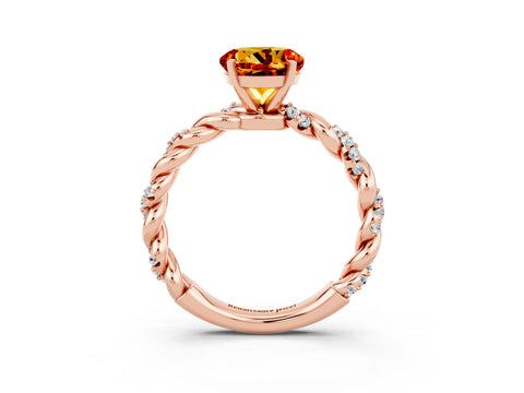 Rose gold Round Cut Citrine Solitaire Ring with Twisted Band and Pavé Accents_3