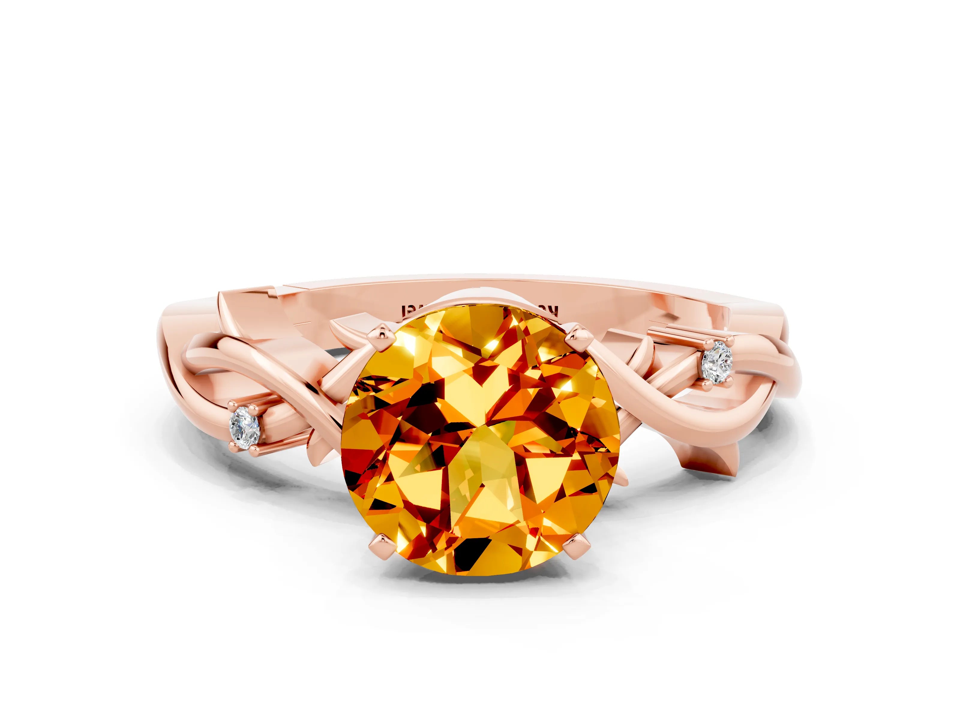 Rose gold Round Cut Citrine Solitaire Ring with Twisted Band and Prong Setting