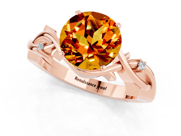 Rose gold Round Cut Citrine Solitaire Ring with Twisted Band and Prong Setting