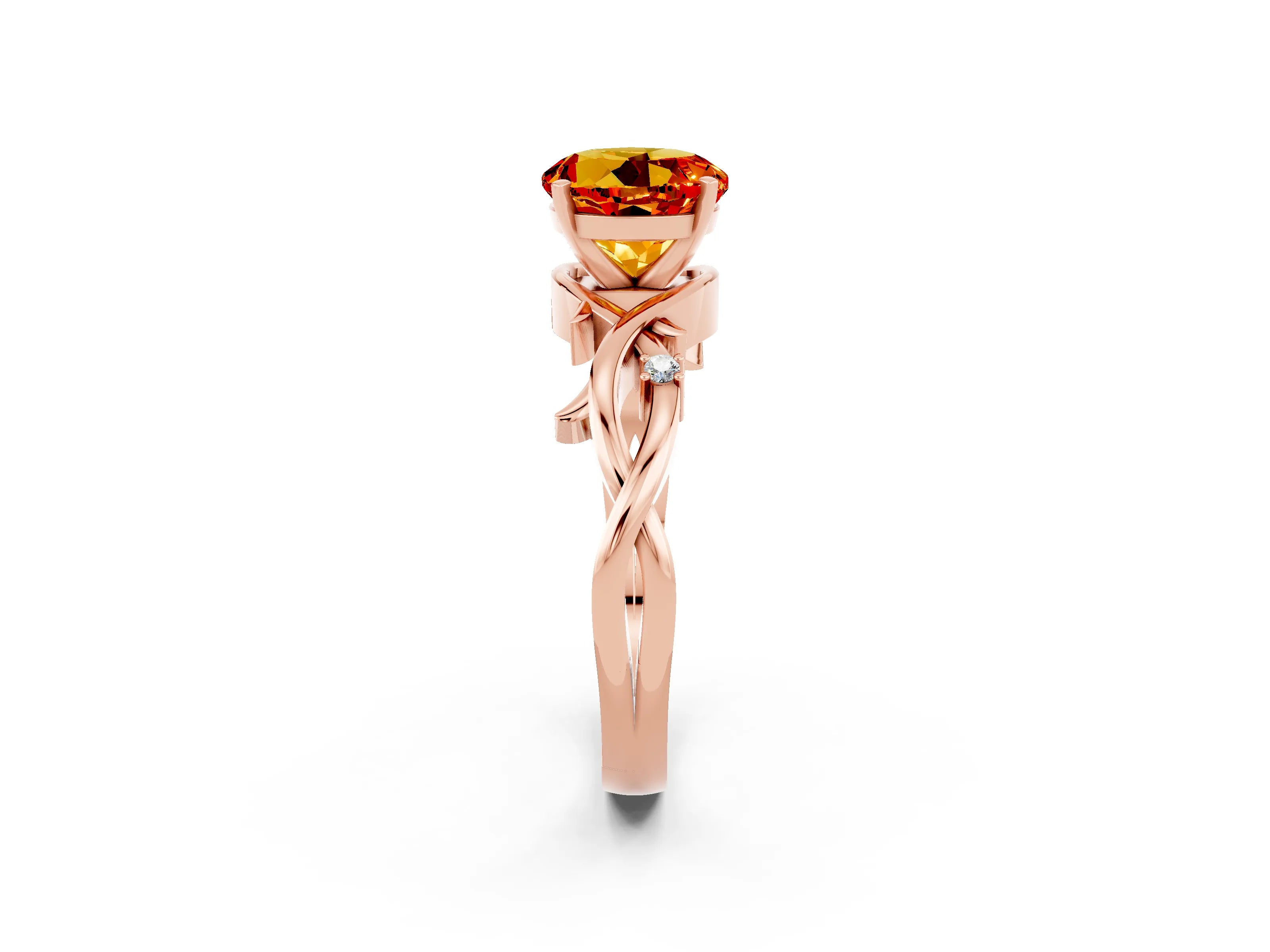 Rose gold Round Cut Citrine Solitaire Ring with Twisted Band and Prong Setting_2