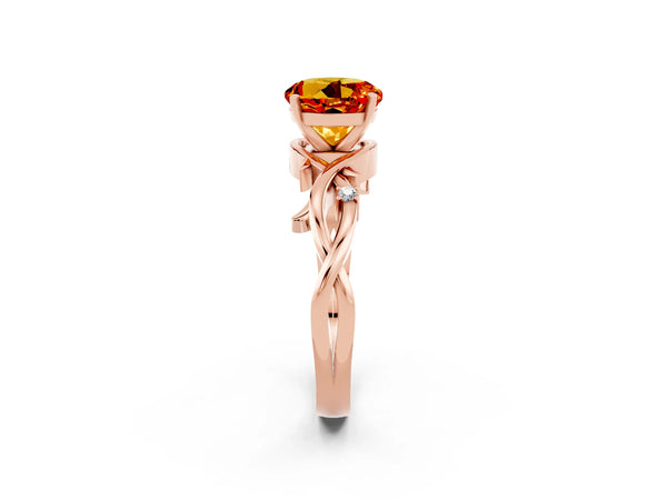 Rose gold Round Cut Citrine Solitaire Ring with Twisted Band and Prong Setting