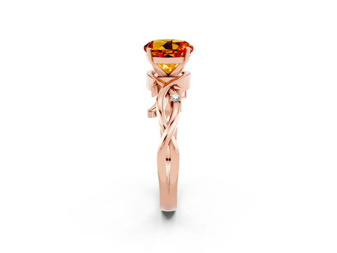 Rose gold Round Cut Citrine Solitaire Ring with Twisted Band and Prong Setting_2