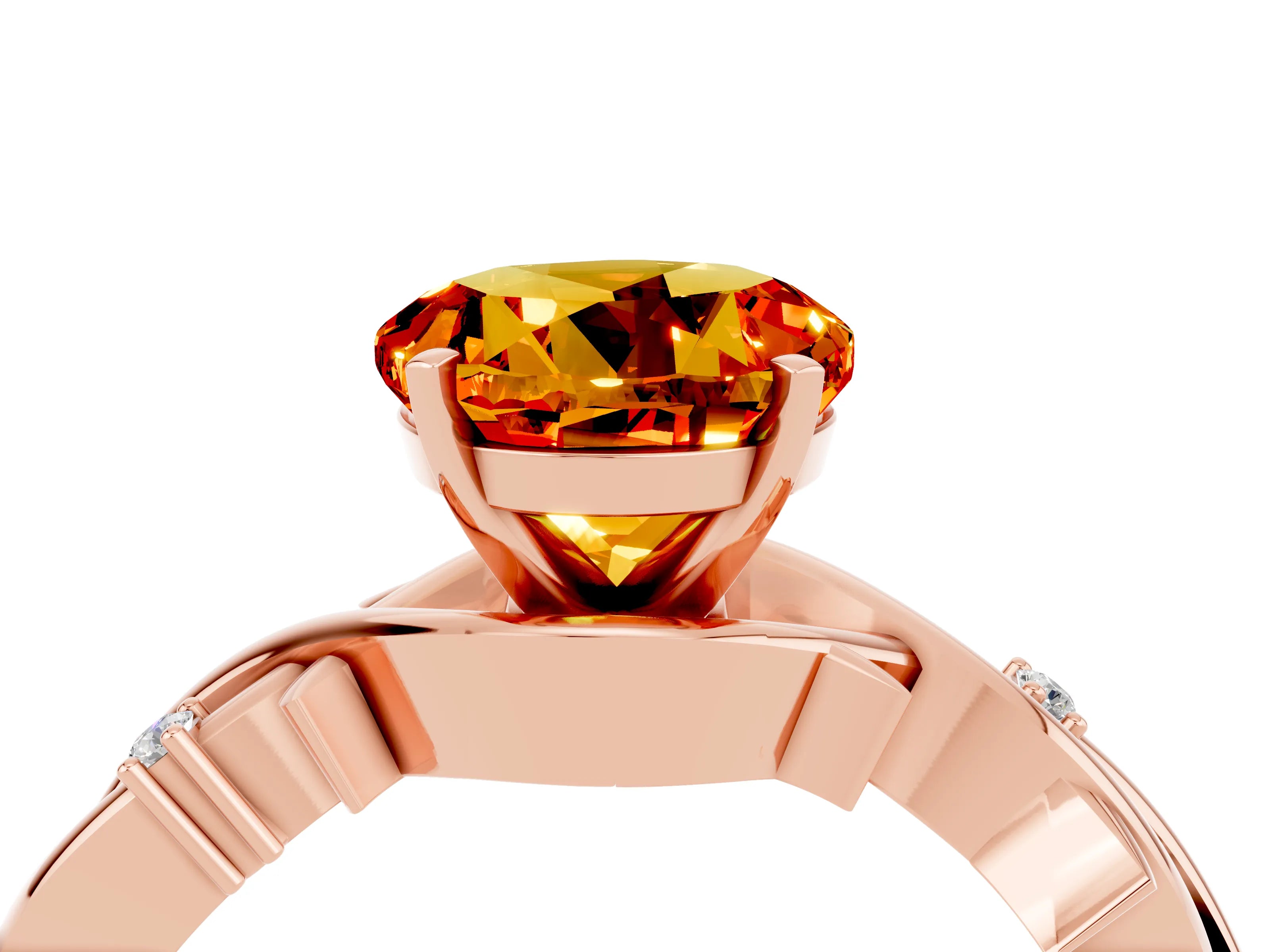 Rose gold Round Cut Citrine Solitaire Ring with Twisted Band and Prong Setting_4