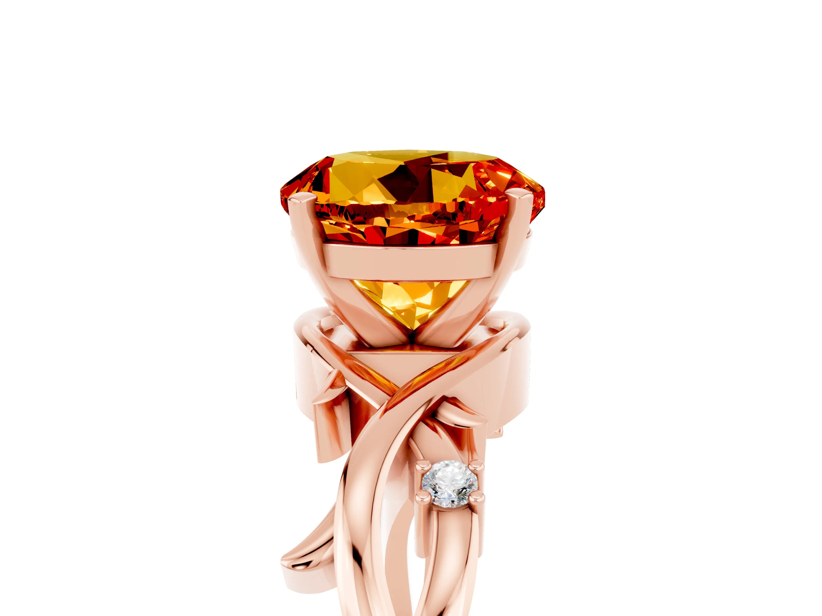 Rose gold Round Cut Citrine Solitaire Ring with Twisted Band and Prong Setting_5