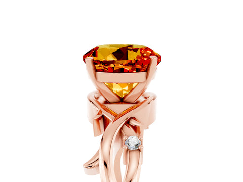 Rose gold Round Cut Citrine Solitaire Ring with Twisted Band and Prong Setting_5