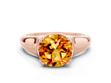 Rose gold Round Cut Citrine Solitaire Ring with Wide Band and Prong Setting