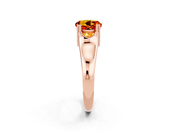 Rose gold Round Cut Citrine Solitaire Ring with Wide Band and Prong Setting