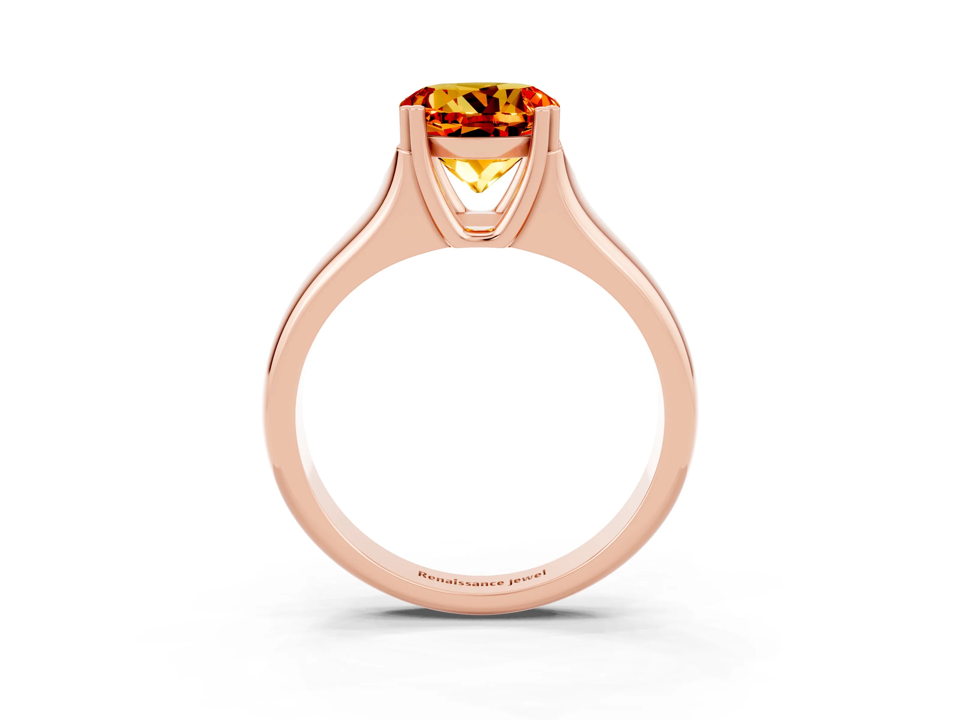 Rose gold Round Cut Citrine Solitaire Ring with Wide Band and Prong Setting_3