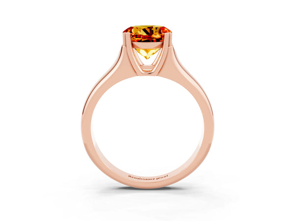 Rose gold Round Cut Citrine Solitaire Ring with Wide Band and Prong Setting